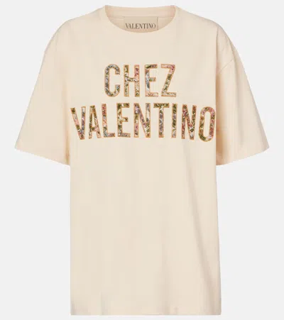 Valentino Crew Neck Short Sleeve Cotton Jersey Top In Neutral