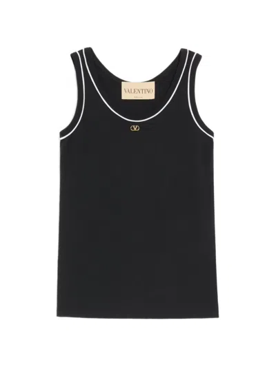 Valentino Jersey Top Sleeveless Design Contrast Piping In Black