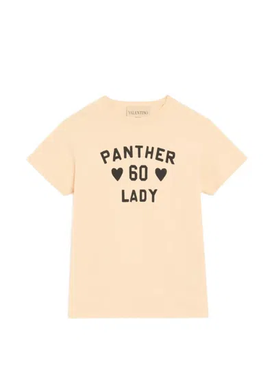 Valentino Cotton Jersey T-shirt With Panther Lady Print In Nude