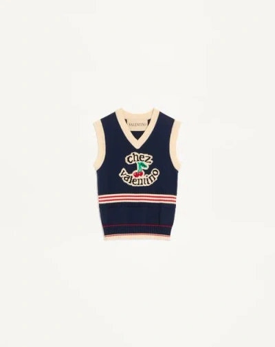 Valentino Cotton Knit Waistcoat Woman Navy/birch S In Blue