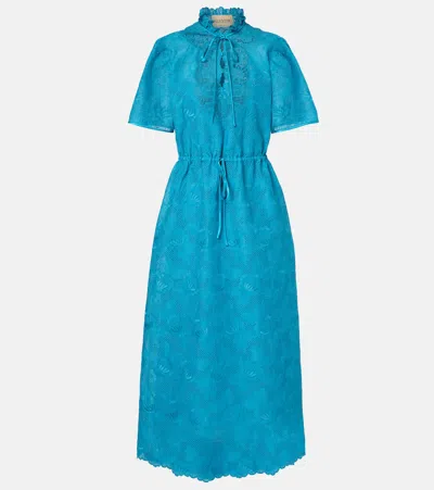Valentino Cotton Lace Maxi Dress In Blue