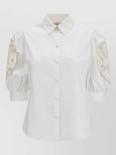Valentino Cotton Lace-sleeve Shirt In White