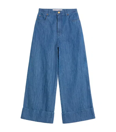 VALENTINO COTTON-LINEN WIDE-LEG TROUSERS