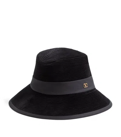 Valentino Garavani Cotton Logo Fedora In Black