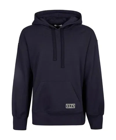 Valentino Cotton Logo-patch Hoodie In Black