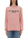 Valentino Striped Cotton Jersey Long Sleeve T-shirt Ivory And Red In Red