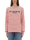 Valentino Striped Cotton Jersey Long Sleeve T-shirt Ivory And Red
