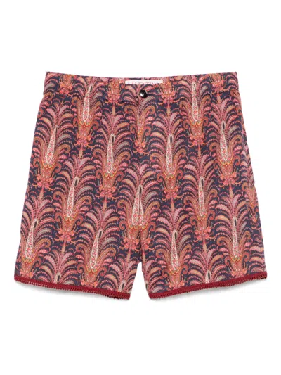 Valentino Cotton Muslin Bermuda Shorts With All-over Voyage Imaginaire Print And Passementerie Trims In Multi