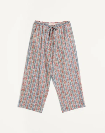 Valentino Cotton Muslin Pyjama Bottoms With Voyage Imaginaire Print In Beige/blue/red