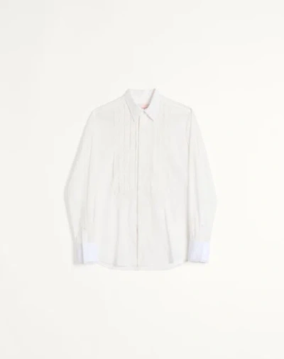 Valentino Cotton Muslin Shirt With Plastron And Lace Details In Natur