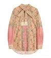 Valentino Cotton Patterned Pussybow Blouse In Pink