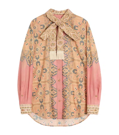 Valentino Cotton Patterned Pussybow Blouse In Pink