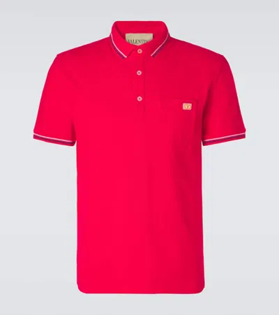 Valentino Garavani Cotton Pique Polo Shirt With Vlogo Patch Clothing In Red