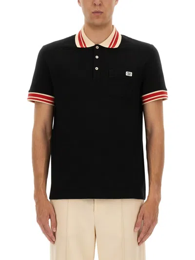 Valentino Cotton Piqué Polo Shirt With Vlogo Patch In Black