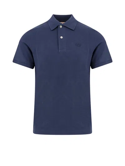 Valentino Cotton Piquet Polo Shirt With Vlogo Embroidery In Blue