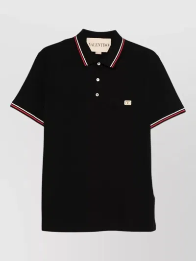 Valentino Vlogo Signature Cotton Polo Shirt Short Sleeves In Black
