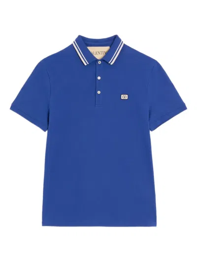 Valentino Garavani Cotton Pique Polo Shirt With Vlogo Patch Clothing In Blue