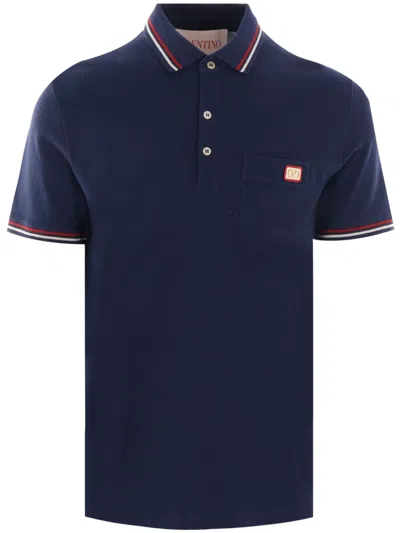 Valentino Polo Shirt With Vlogo Patch In Blue