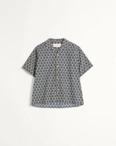 VALENTINO VALENTINO COTTON POPELINE BOWLING SHIRT WITH TOUTE LA V PRINT