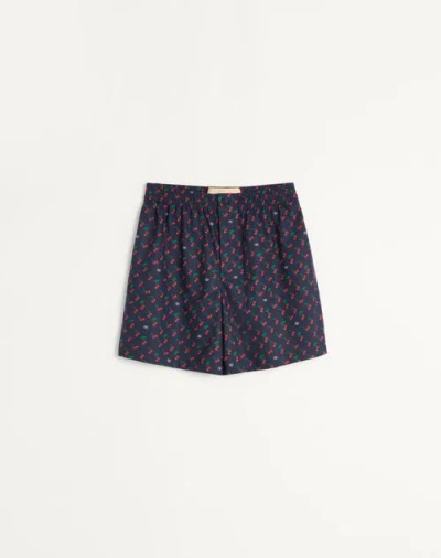 Valentino Cotton Cherryfic Print Shorts In Blue