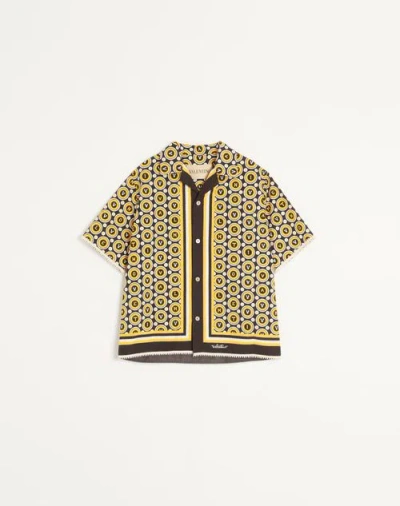 VALENTINO VALENTINO COTTON POPLIN BOWLING SHIRT WITH BULLES ROYALES PRINT