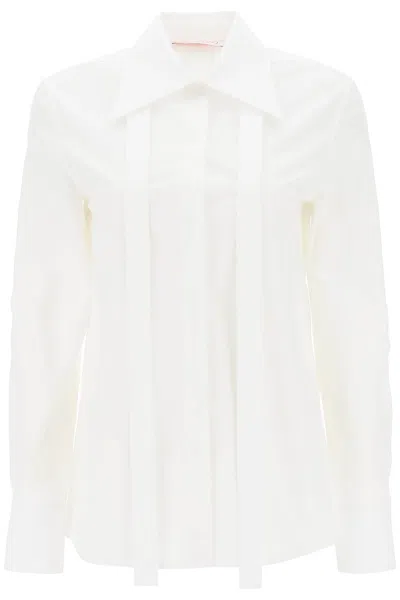 Valentino Cotton Shirt With Floral Embroidery And Sheer Fabric In White
