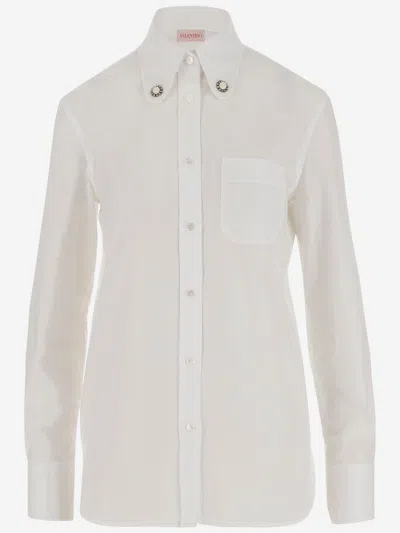 Valentino Faux Pearl-embellished Cotton Poplin Shirt In White