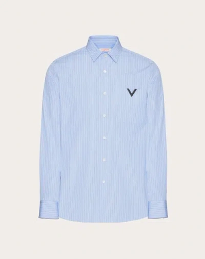 Valentino Cotton Poplin Shirt With Metallic V Detail In White