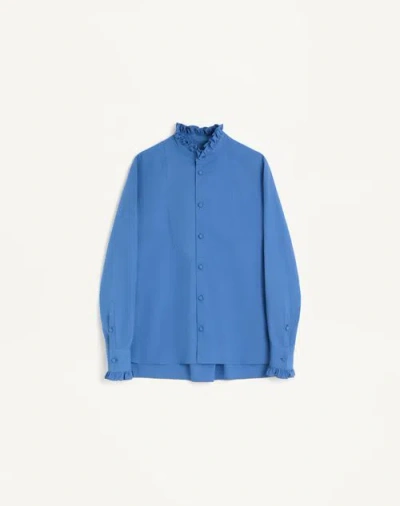 VALENTINO VALENTINO COTTON POPLIN SHIRT WITH PLASTRON AND RUFFLES