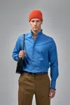 Valentino Cotton Poplin Shirt With Plastron And Ruffles In Blue