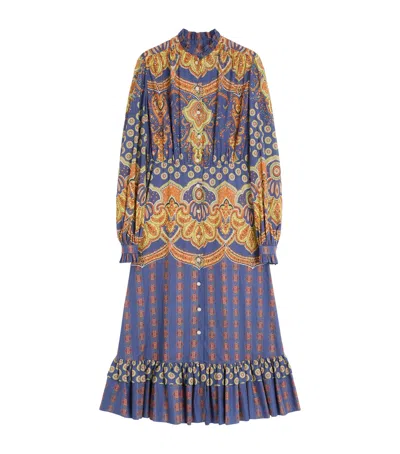 Valentino Cotton Print Midi Dress In Purple