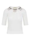 Valentino Ivory Pointelle Knit Embroidered Bows Top In White