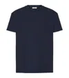 Valentino Cotton Crewneck T-shirt With Black Untitled Studs In Blue