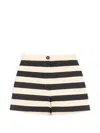 Valentino Cotton Satin Shorts With Maxi Barré Stripe Woman Black/vanilla 44 In Multi
