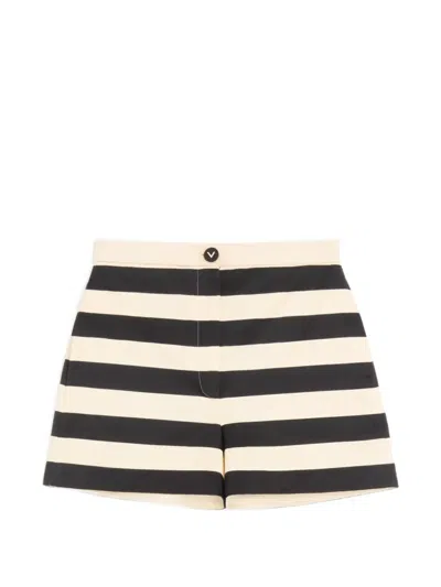 Valentino Cotton Satin Shorts With Maxi Barré Stripe In Multi