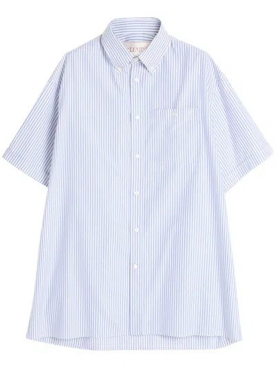 Valentino Striped Cotton Shirt Chest Pocket In Blue
