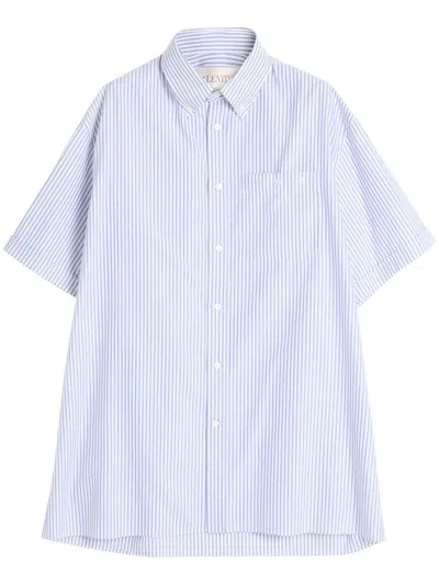 Valentino Striped Cotton Shirt Chest Pocket In Blue