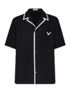 Valentino Men's Heavy Poplin Piped Camp Shirt In Blue