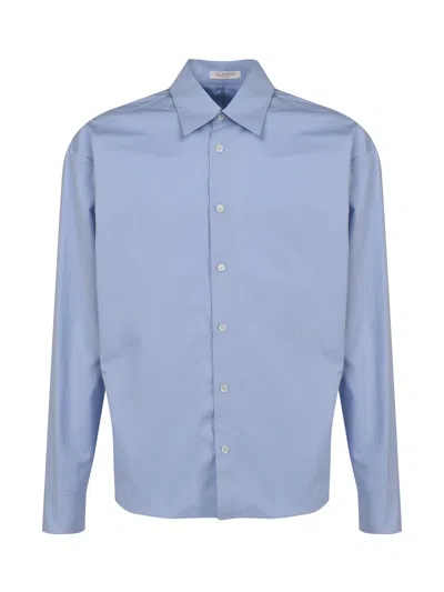 Valentino Cotton Shirt With Italian Collar In Blue