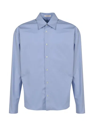 Valentino Cotton Shirt With Italian Collar In Light Blue