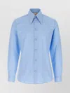 Valentino Cotton Shirt With Long Sleeves And Point Collar In Blue