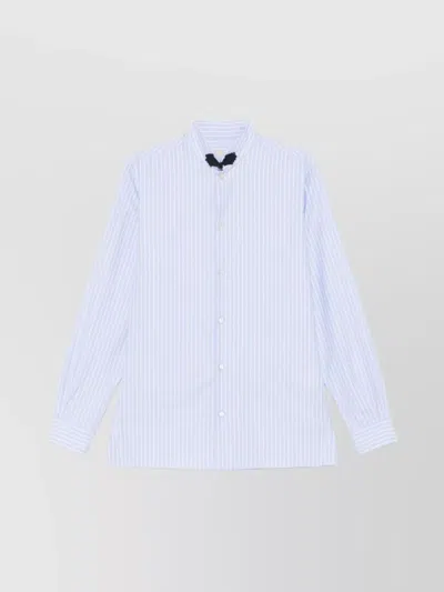 Valentino Cotton Shirt With Striped Pattern And Embroidered Motif In Blue