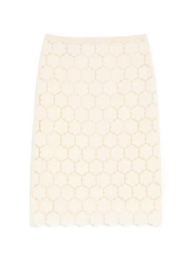 Valentino Cotton Skirt With Fleurs À Jour Woman Latte 42 In Neutral