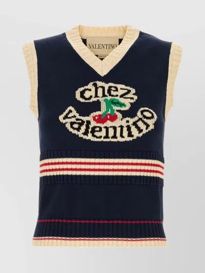 Valentino Cotton Sleeveless Vest Featuring Contrast Stripes In Multi