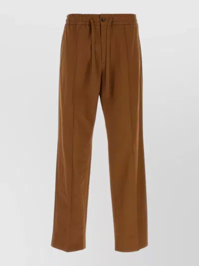 Valentino Cotton Straight Leg Trousers Side And Back Pockets In Brown