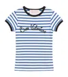 Valentino Womens Striped Embroidered Cotton-jersey T-shirt Avorio Blu