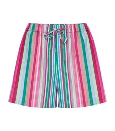 Valentino Stripe-print Cotton Shorts In 粉色