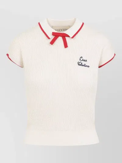 Valentino Cotton Sweater Polo Bow Knit In White