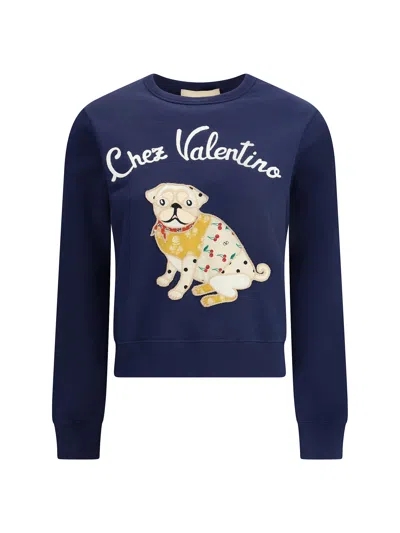 Valentino Dog Design Cotton Sweatshirt In Blue