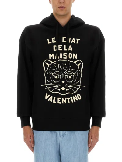 VALENTINO COTTON SWEATSHIRT WITH "CHAT DE LA MAISON" PATCH